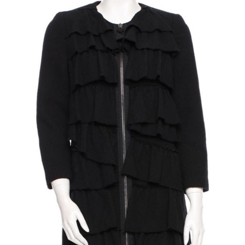 3.1 Philip Lim | Wool Black Ruffle Front Zip Duster Jacket Breathable Winter 4